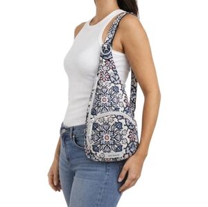 Vera Bradley Floral Sling Backpack Crossbody Bag Gray Pink EUC